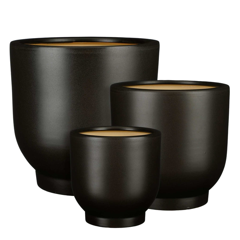 Mica Decorations Bloempot Tara - 30x30x30 cm - Keramiek - Zwart- Set van 3
