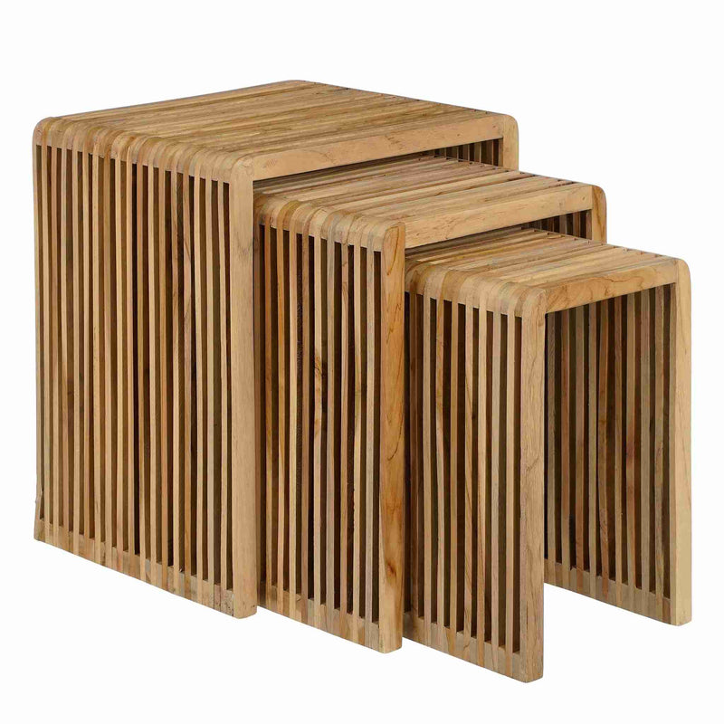 Mica Decorations Bijzettafel Yonker - 44x34x50 cm - Hout - Bruin- Set van 3