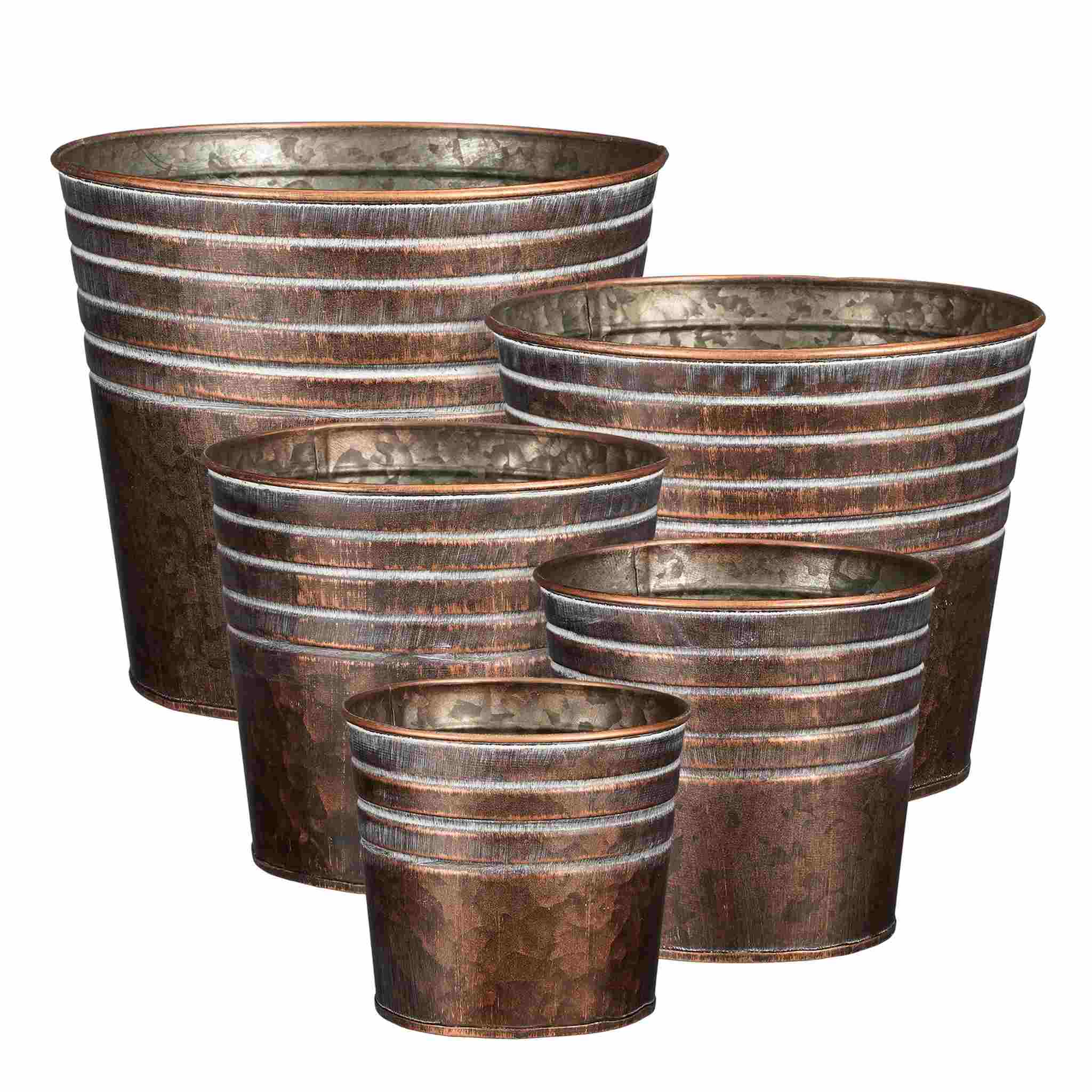 Mica Decorations Bloempot Ricardi - 16x16x16 cm - Zink - Koper- Set van 5