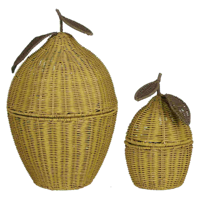 Mica Decorations Mand Lid - 30x30x48 cm - Rotan - Geel - Set van 2