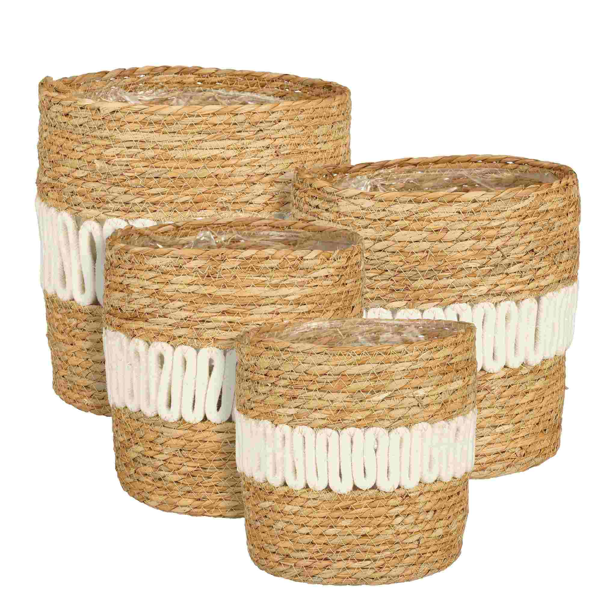 Mica Decorations Mand Fernandez - 25x25x25 cm - Zeegras - Wit - Set van 4