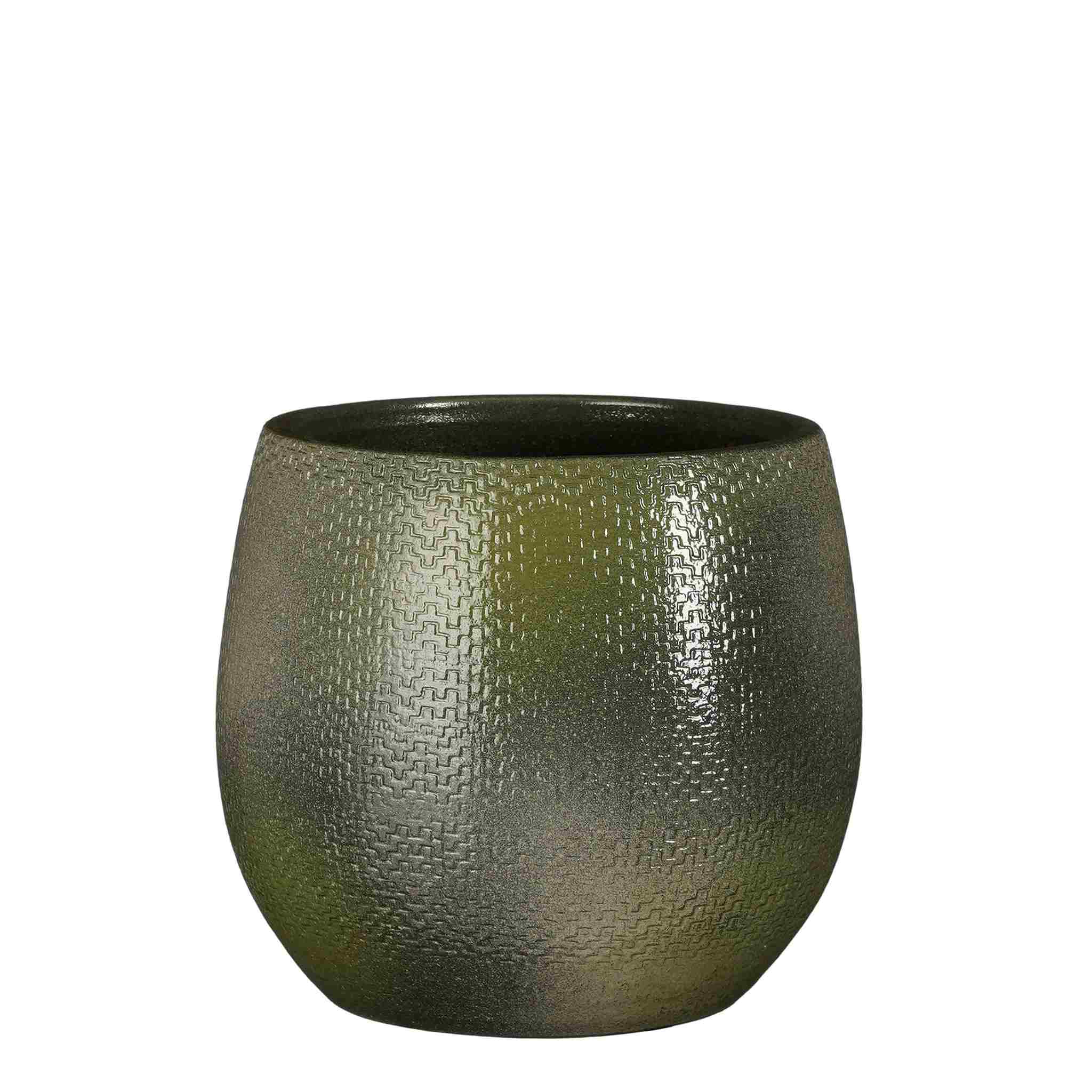 Mica Decorations Bloempot Porto - 18x18x18 cm - Terracotta - Groen