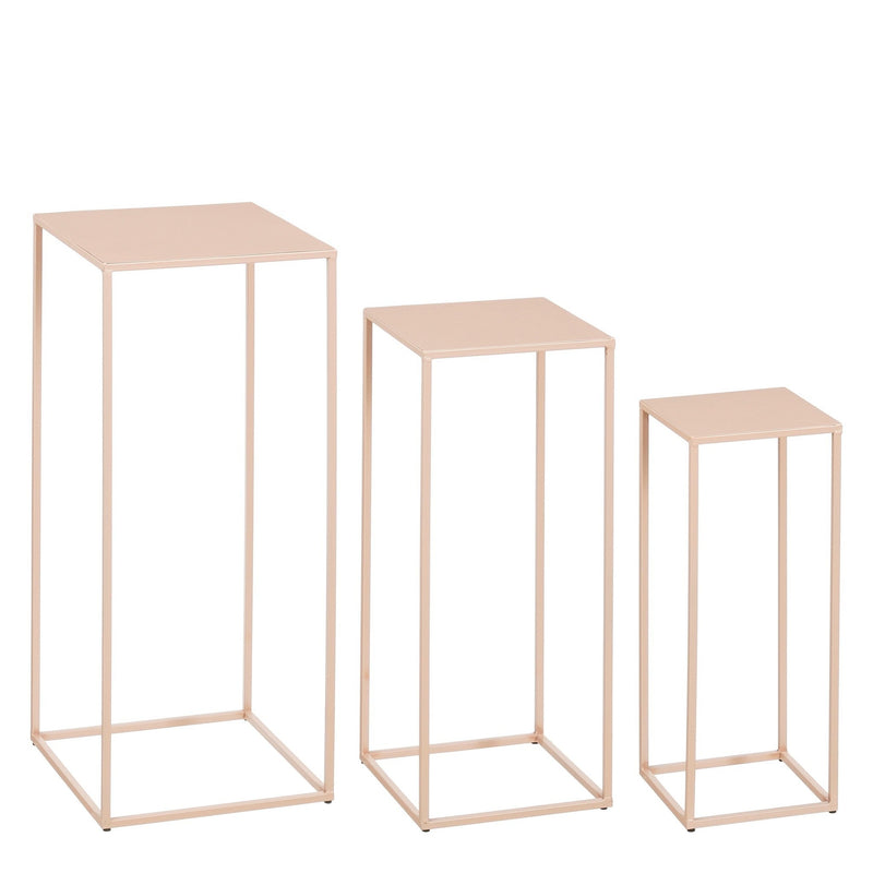 Mica Decorations Bijzettafel Quinty - 30x30x70 cm - Ijzer - Licht Roze - Set van 3