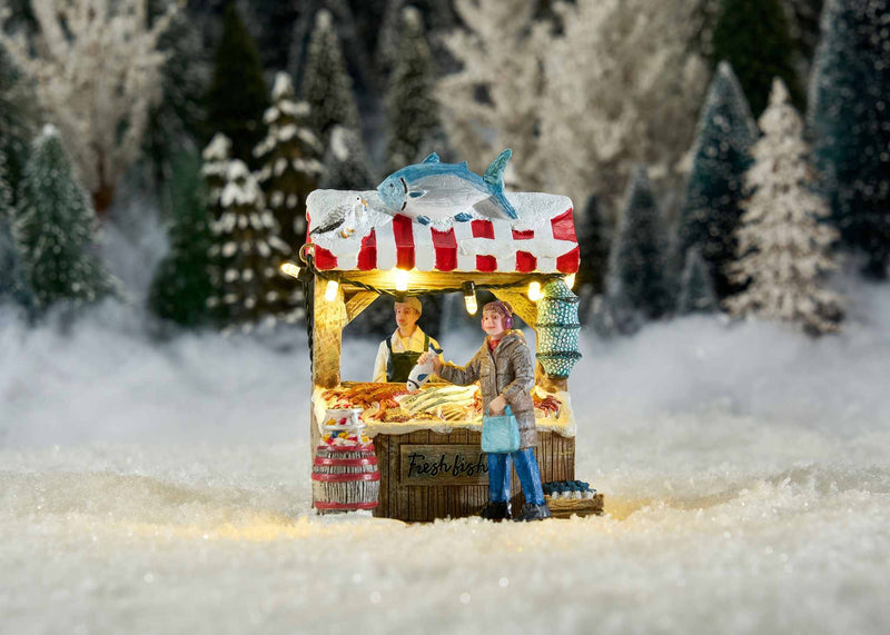 Luville Kerstdorp Fish market - 9x7x11 cm - Polyresin - Multi