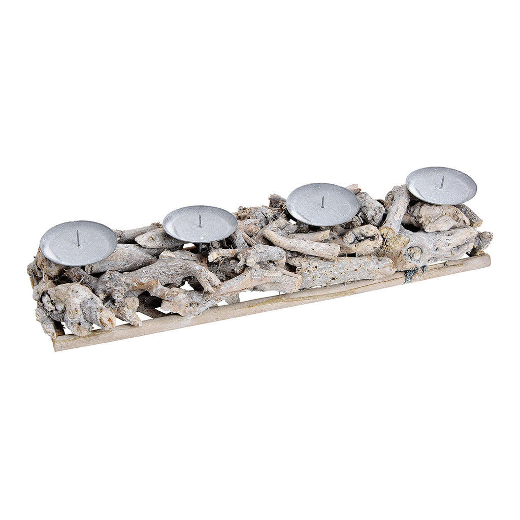 SVJ Kandelaar Adventsarrangement - 12x48x8 cm - Hout - Wit