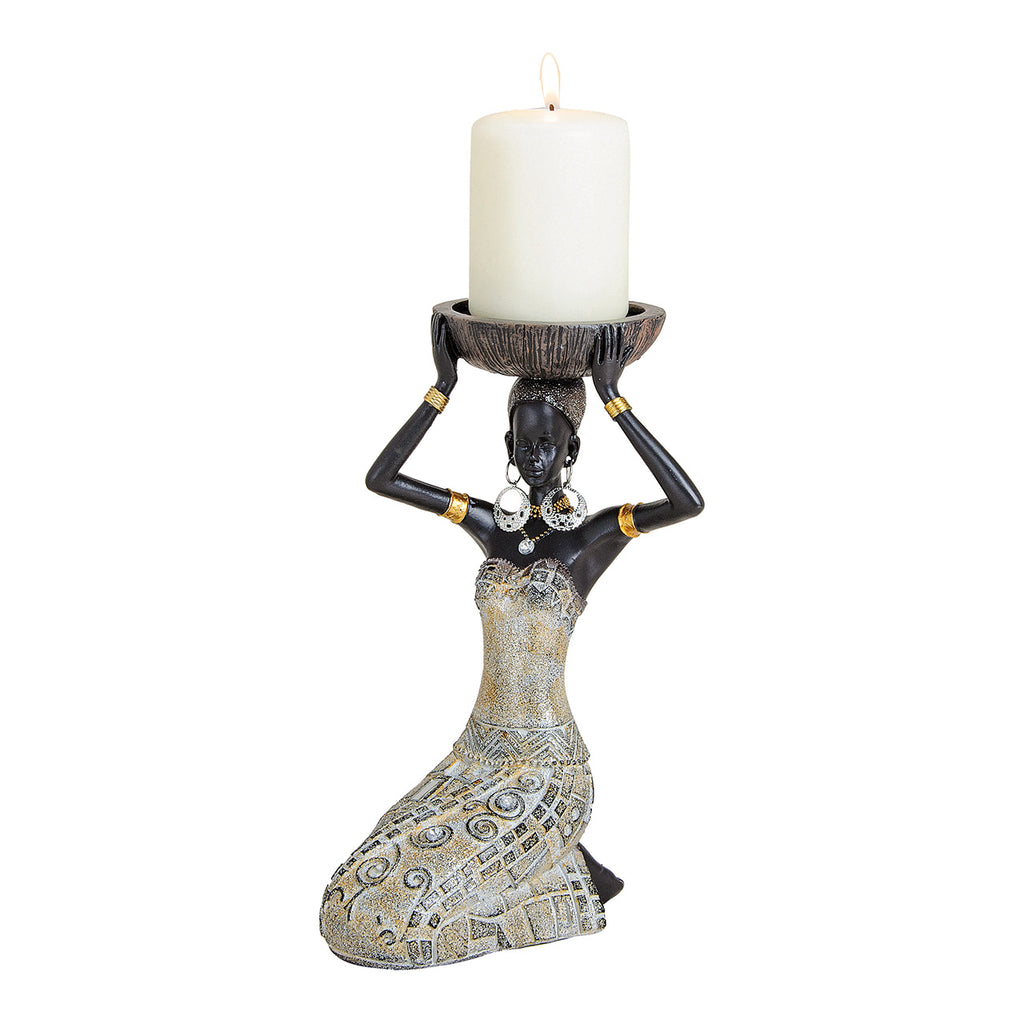 SVJ Kandelaar Afrikaanse vrouw - 23x12x15 cm - Polyester - Wit
