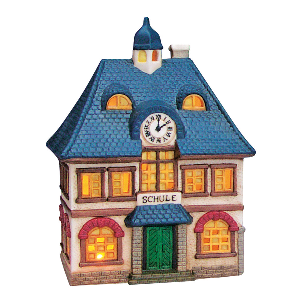 SVJ Kerstversiering Lichthuisje School - 10x12x18 cm - Porselein - Multi