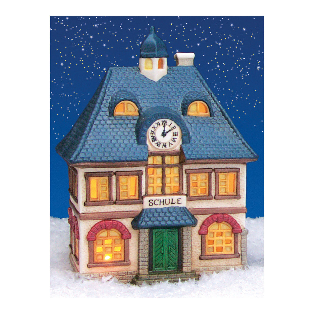 SVJ Kerstversiering Lichthuisje School - 10x12x18 cm - Porselein - Multi