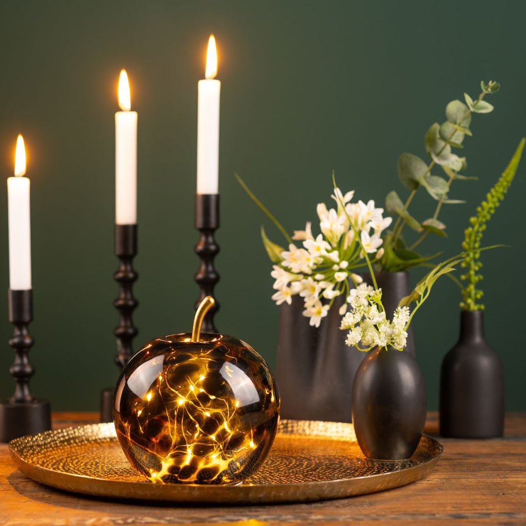 SVJ Kerstverlichting Appel met 20 LED - 16x16x17 cm - Glas - Bruin