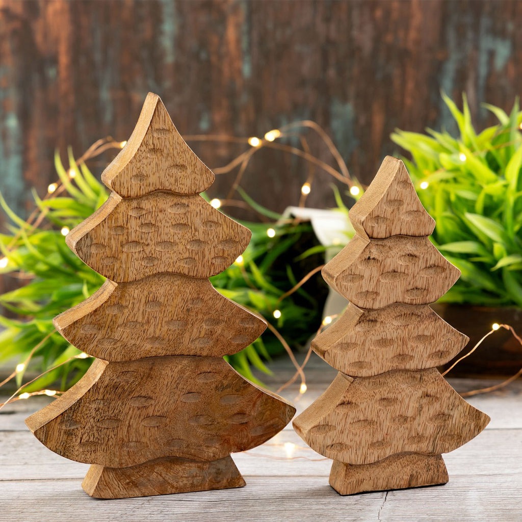 SVJ Decoratieve Boom - 3x16x23 cm - Mango Hout - Naturel - Set van 2