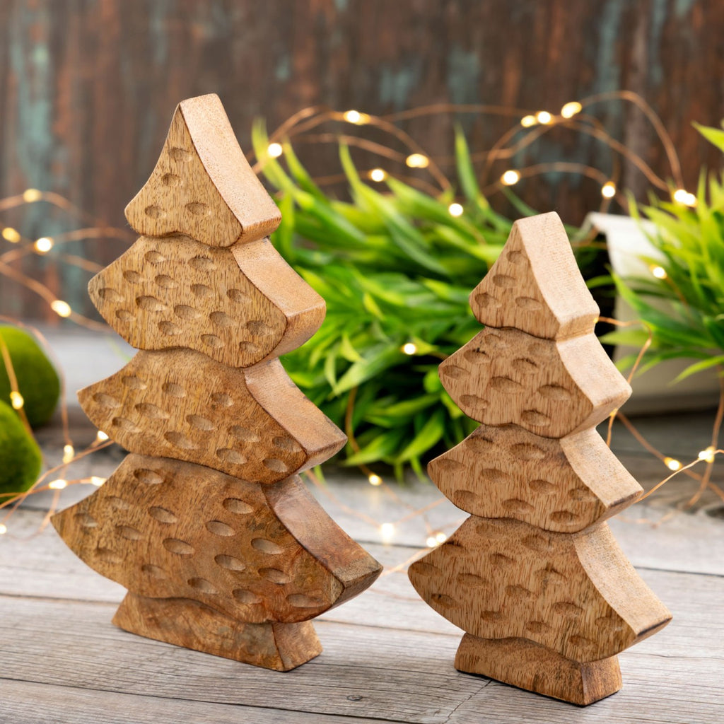 SVJ Decoratieve Boom - 3x16x23 cm - Mango Hout - Naturel - Set van 2