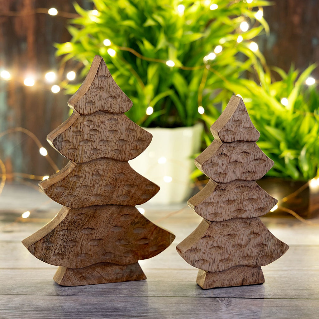 SVJ Decoratieve Boom - 3x16x23 cm - Mango Hout - Naturel - Set van 2