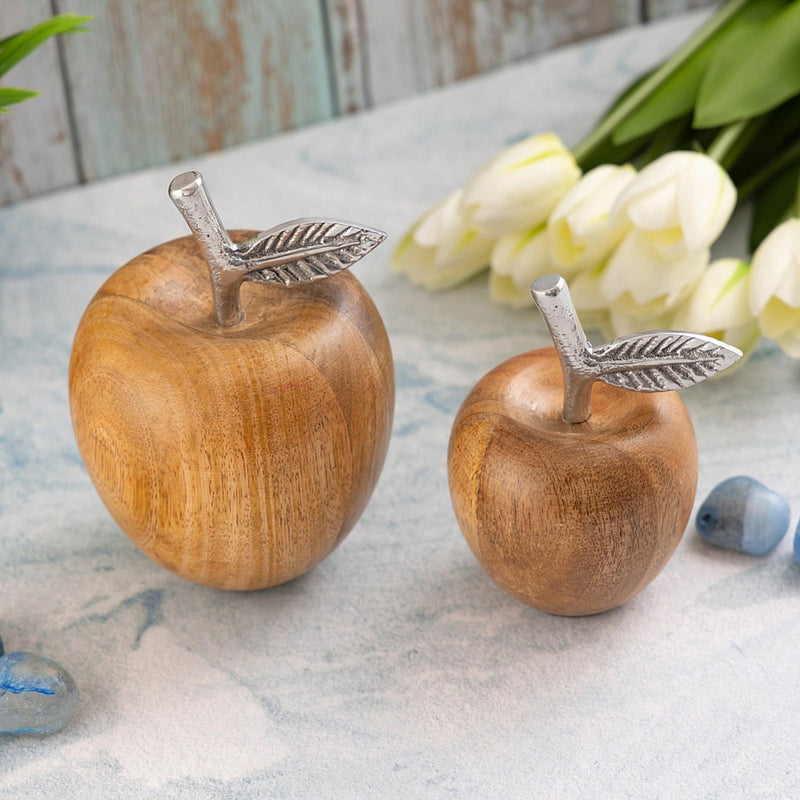 SVJ Decoratieve Appels - 9x9x15 cm - Mango Hout - Naturel - Set van 2