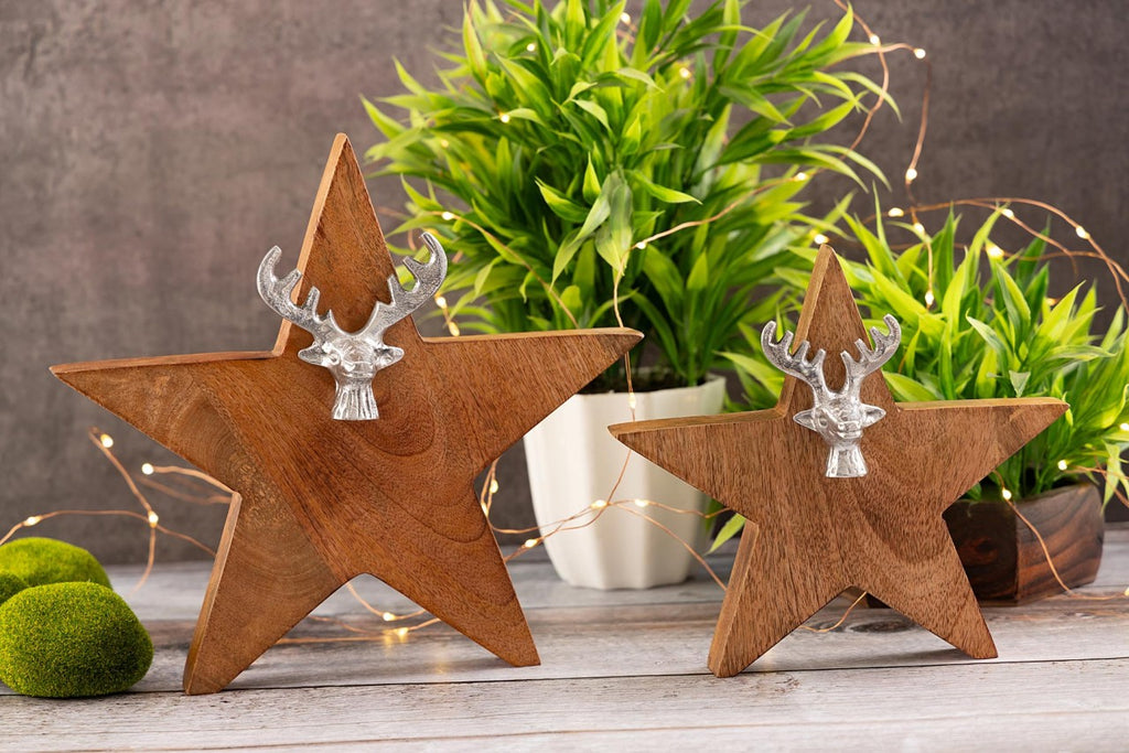 SVJ Deco Sterren - 25x25x7 cm - Mango Hout - Naturel - Set van 2