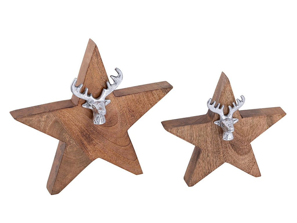 SVJ Deco Sterren - 25x25x7 cm - Mango Hout - Naturel - Set van 2