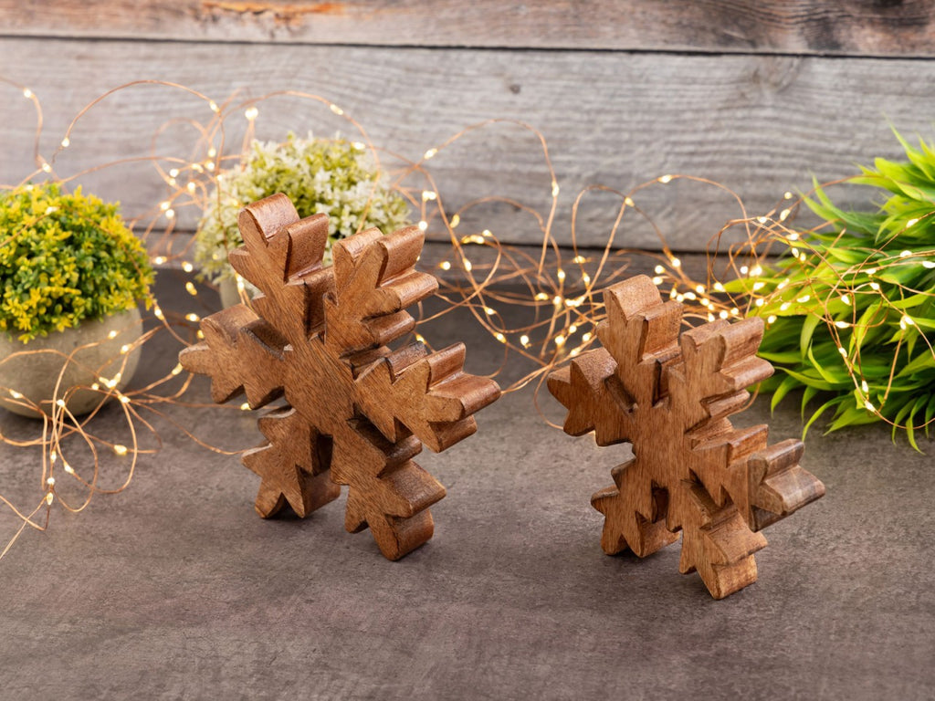 SVJ Decoratief Sneeuwvlokje - 3x18x18 cm - Mango Hout - Naturel