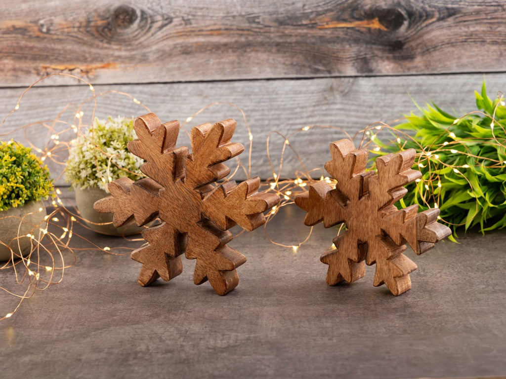 SVJ Decoratief Sneeuwvlokje - 3x18x18 cm - Mango Hout - Naturel