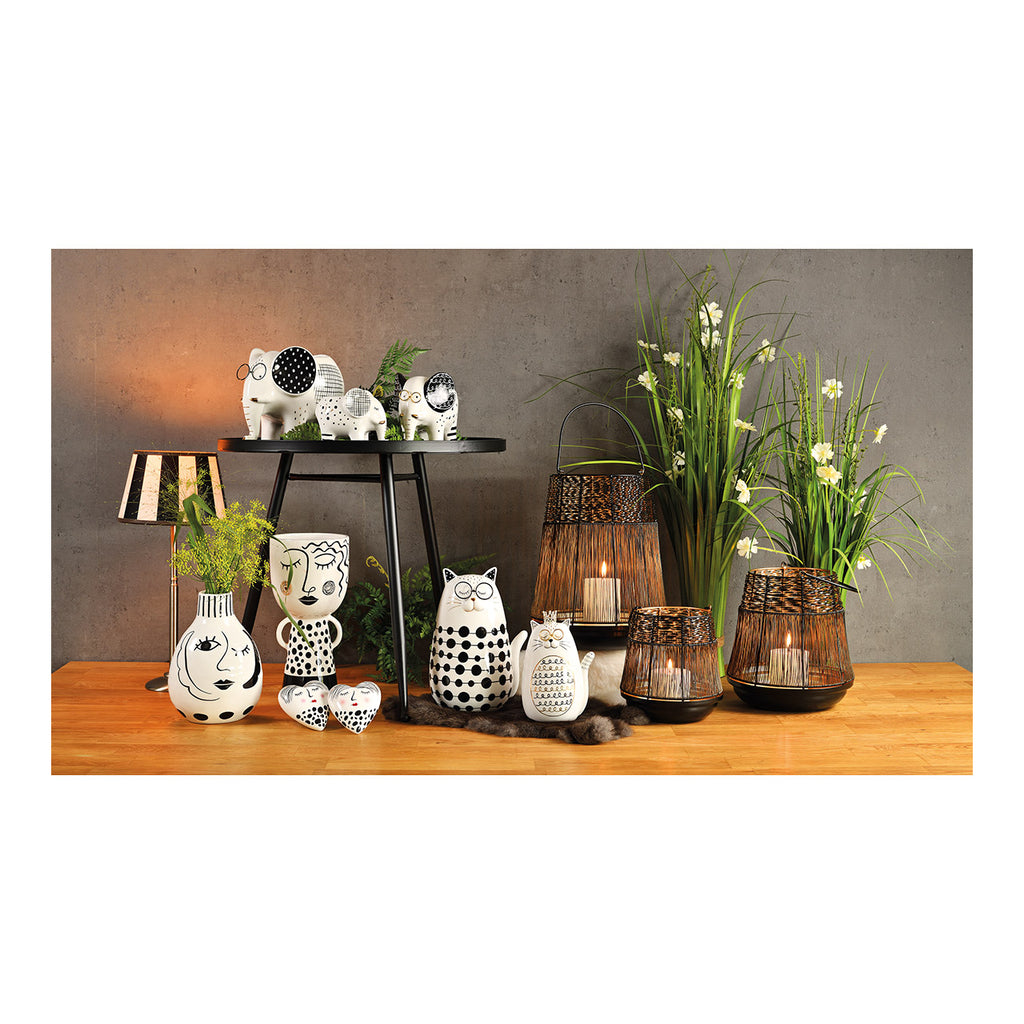 SVJ Deco Object Kat met bril - 10x12x17 cm - Keramiek - Wit