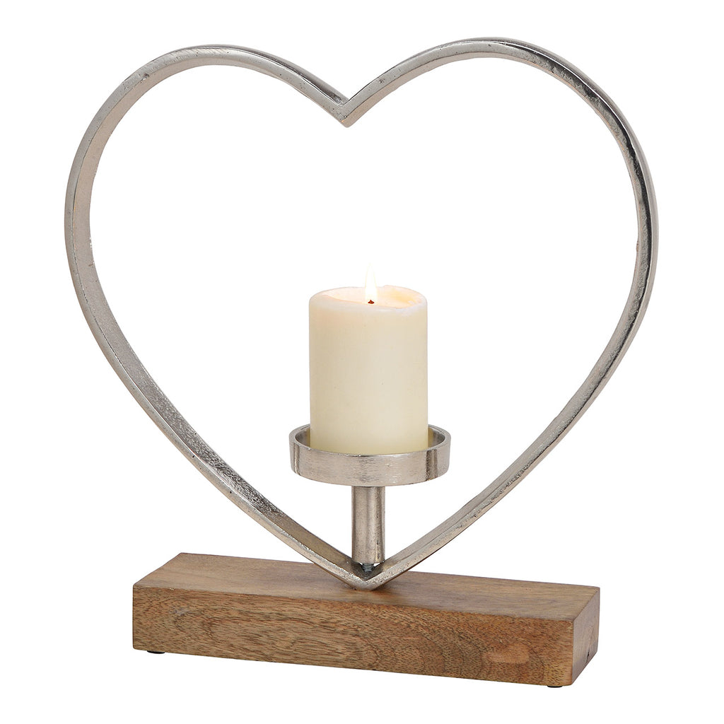 SVJ Kandelaar Kaarshouder - 8x34x35 cm - Hout - Zilver