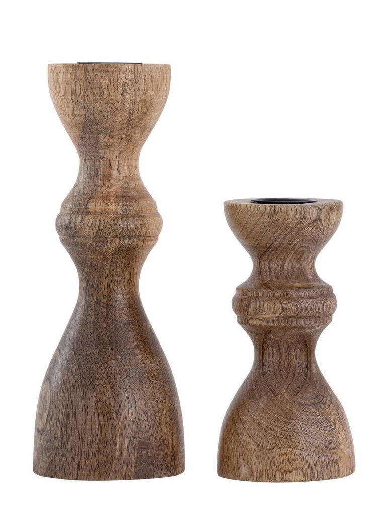 SVJ Windlicht - 6x6x20 cm - Hout - Naturel - Set van 2