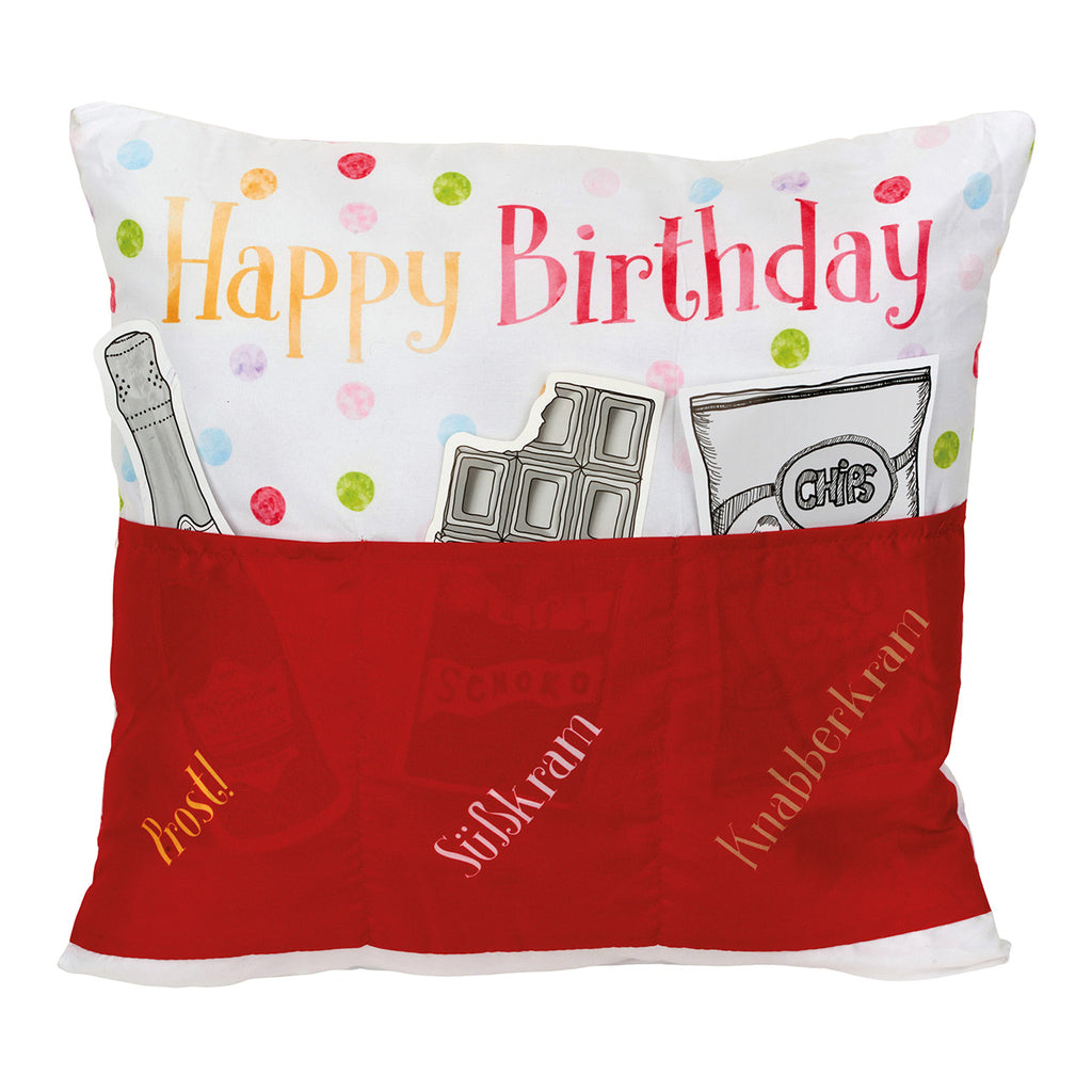 SVJ Sierkussen Happy Birthday - 8x40x40 cm - Textiel - Rood
