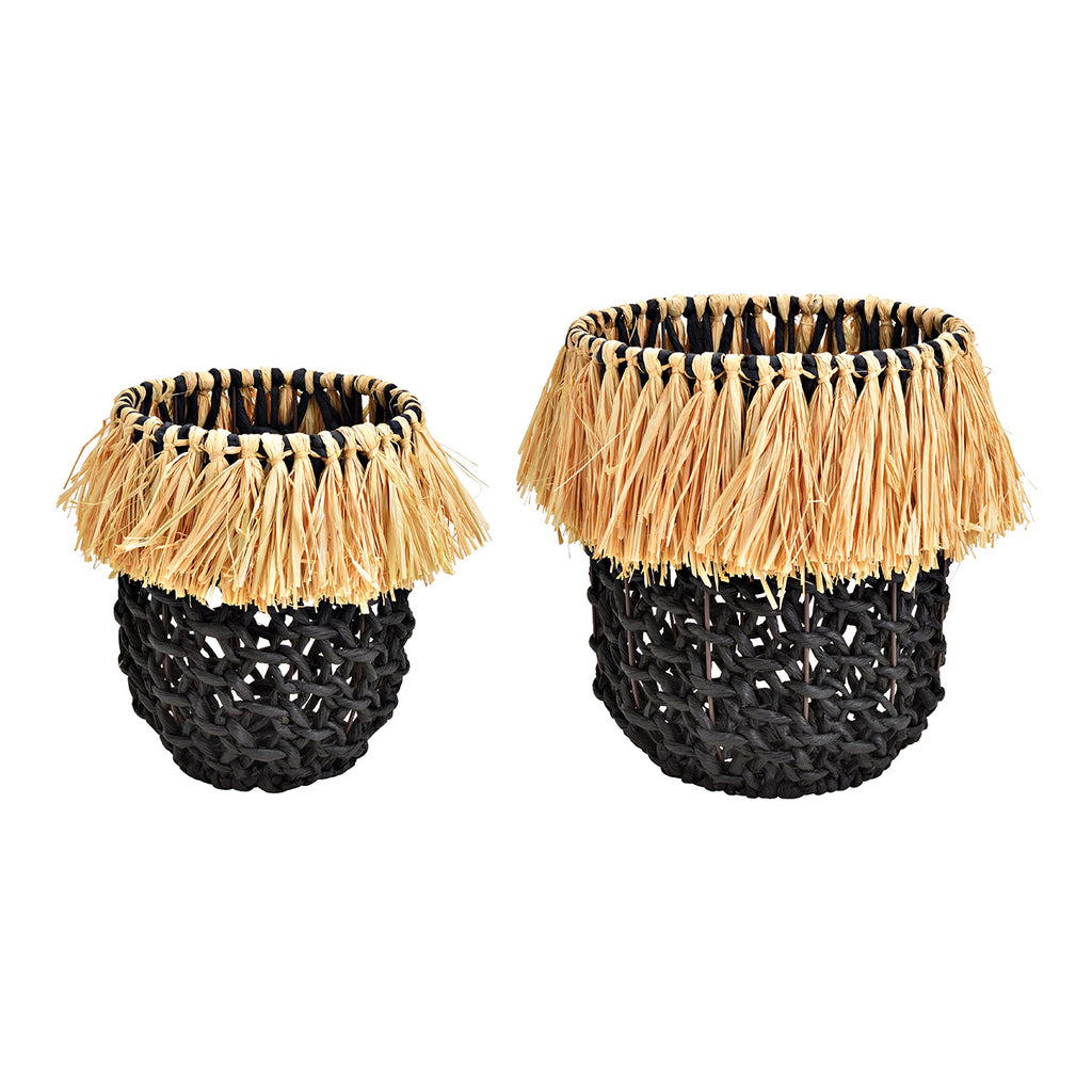 SVJ Opbergbox Bloemenbak - 26x26x31 cm - Natuurlijk - Zwart - Set van 2