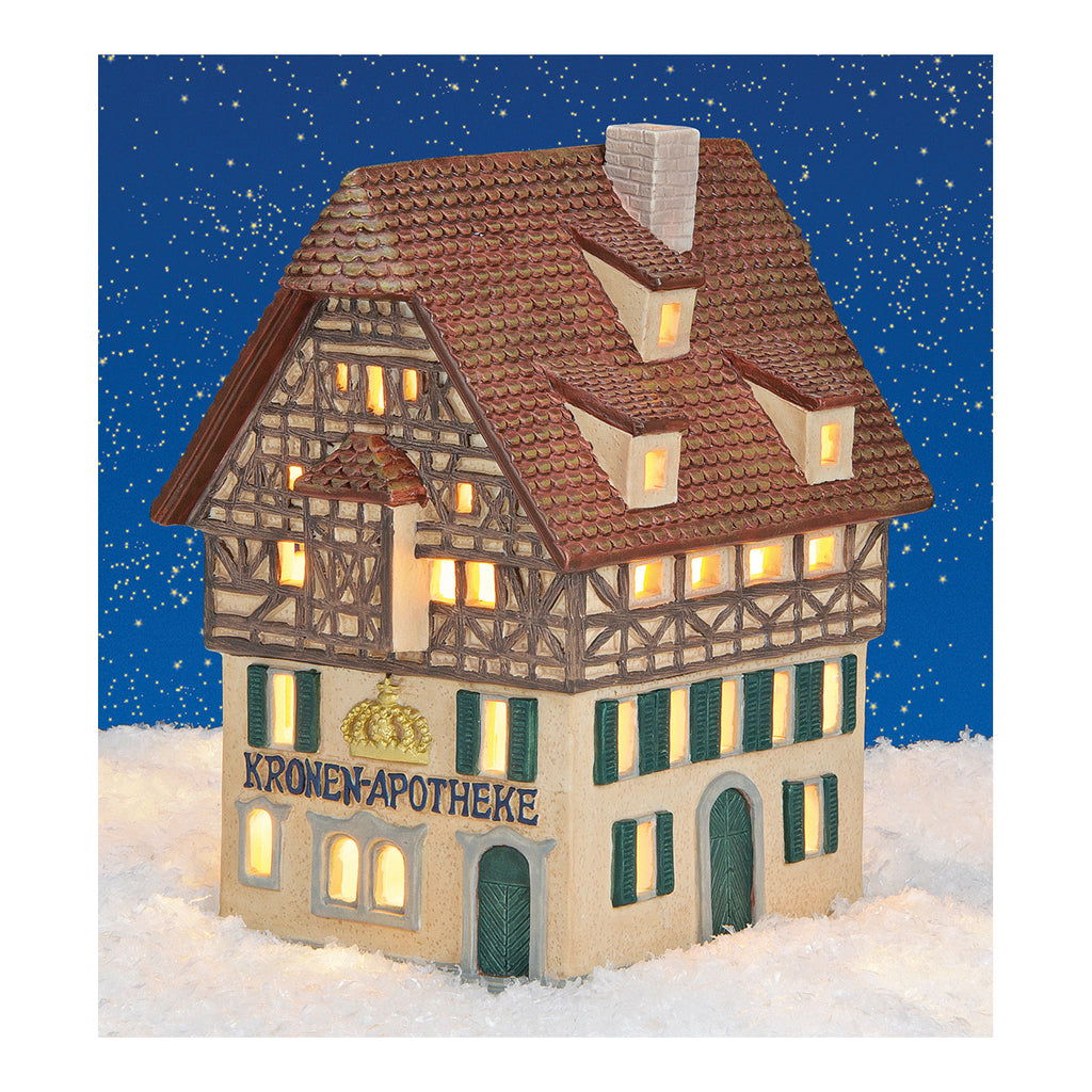SVJ Kerstversiering Lichthuisje Kronen Apotheek - 17x11x16 cm - Porselein - Multi