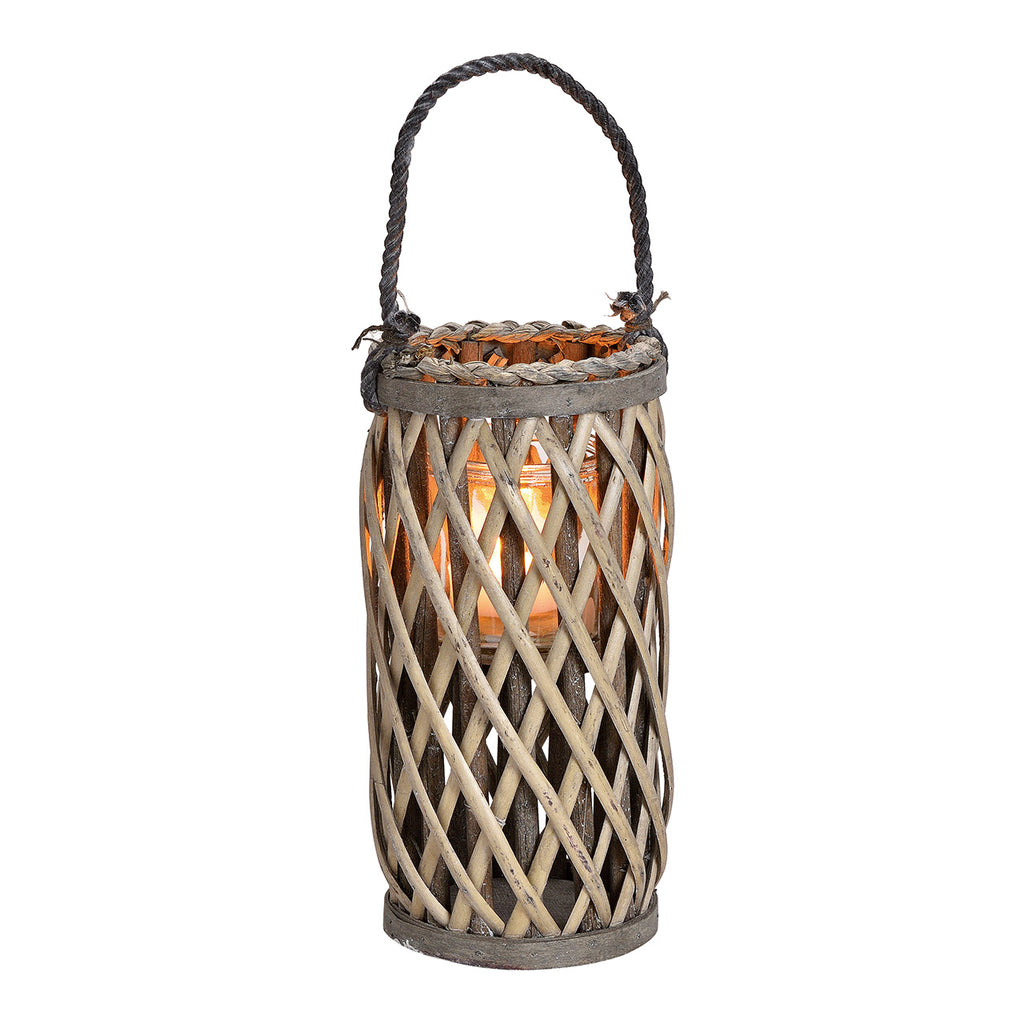 SVJ Lantaarn Rieten - 15x15x31 cm - Glas - Bruin