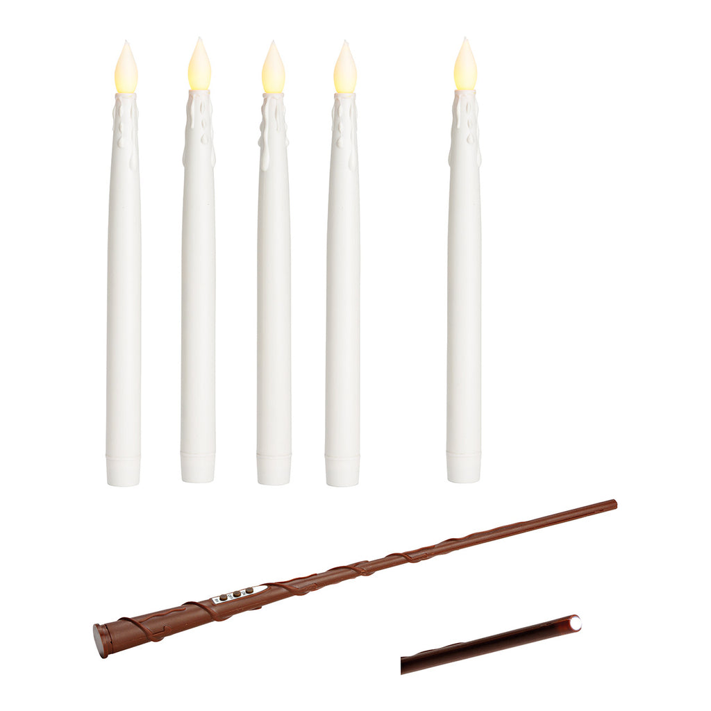 SVJ Kandelaar LED-kaarsen met toverstaf - 2x2x28 cm - Wax - Wit - Set van 5