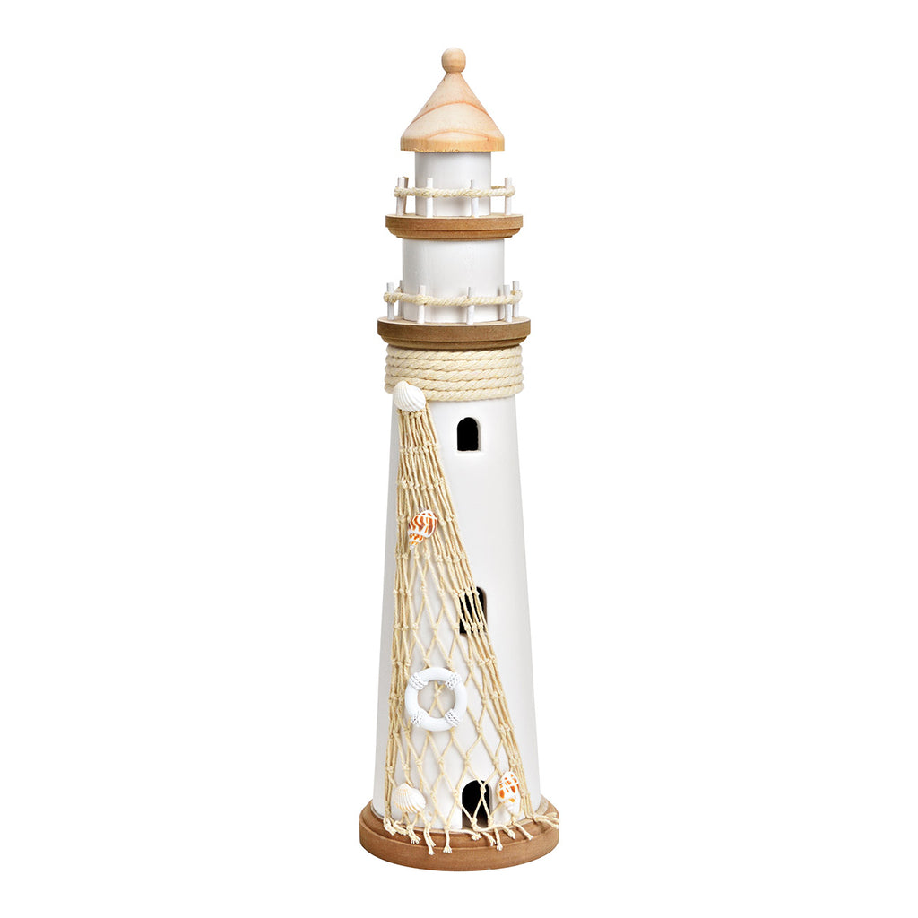 SVJ Deco Object Vuurtoren - 12x12x48 cm - Hout - Wit/Bruin