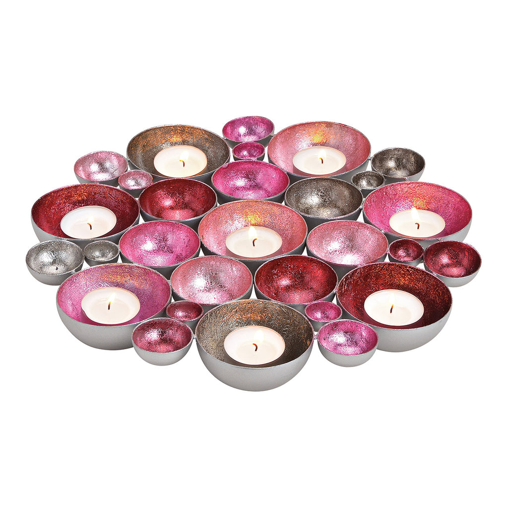 SVJ Kandelaar Lantaarnkom - 30x30x4 cm - Metaal - Roze