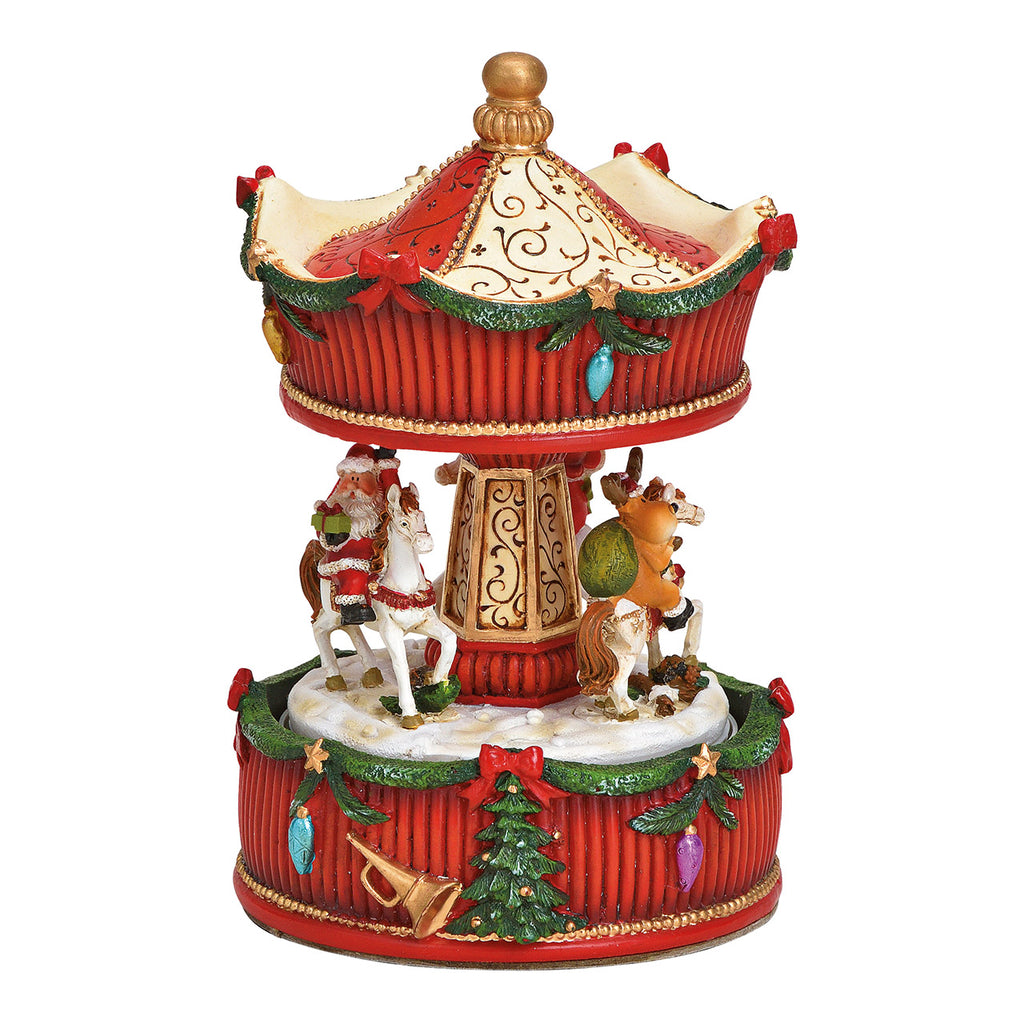 SVJ Kerstversiering Muziekdooscarrousel - 11x11x17cm - Polyester - Multi