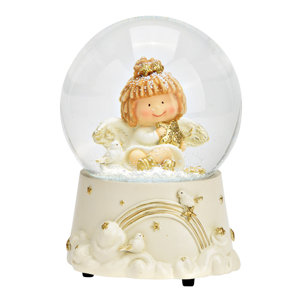 SVJ Kerstversiering Muziekdoos engel - 10x10x15 cm - Polyester - Wit