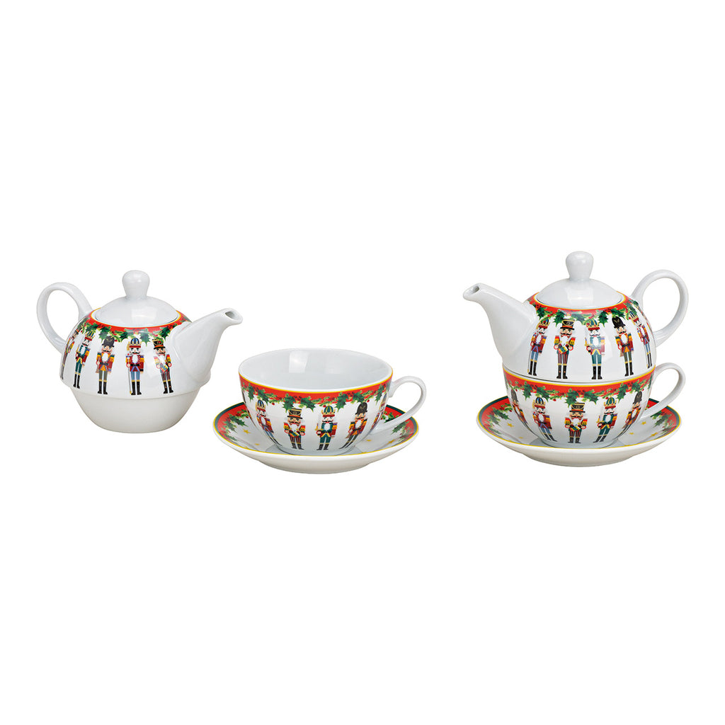SVJ Servies Theepottenset notenkraker - 15x16x15 cm - Porselein - Wit - Set van 3