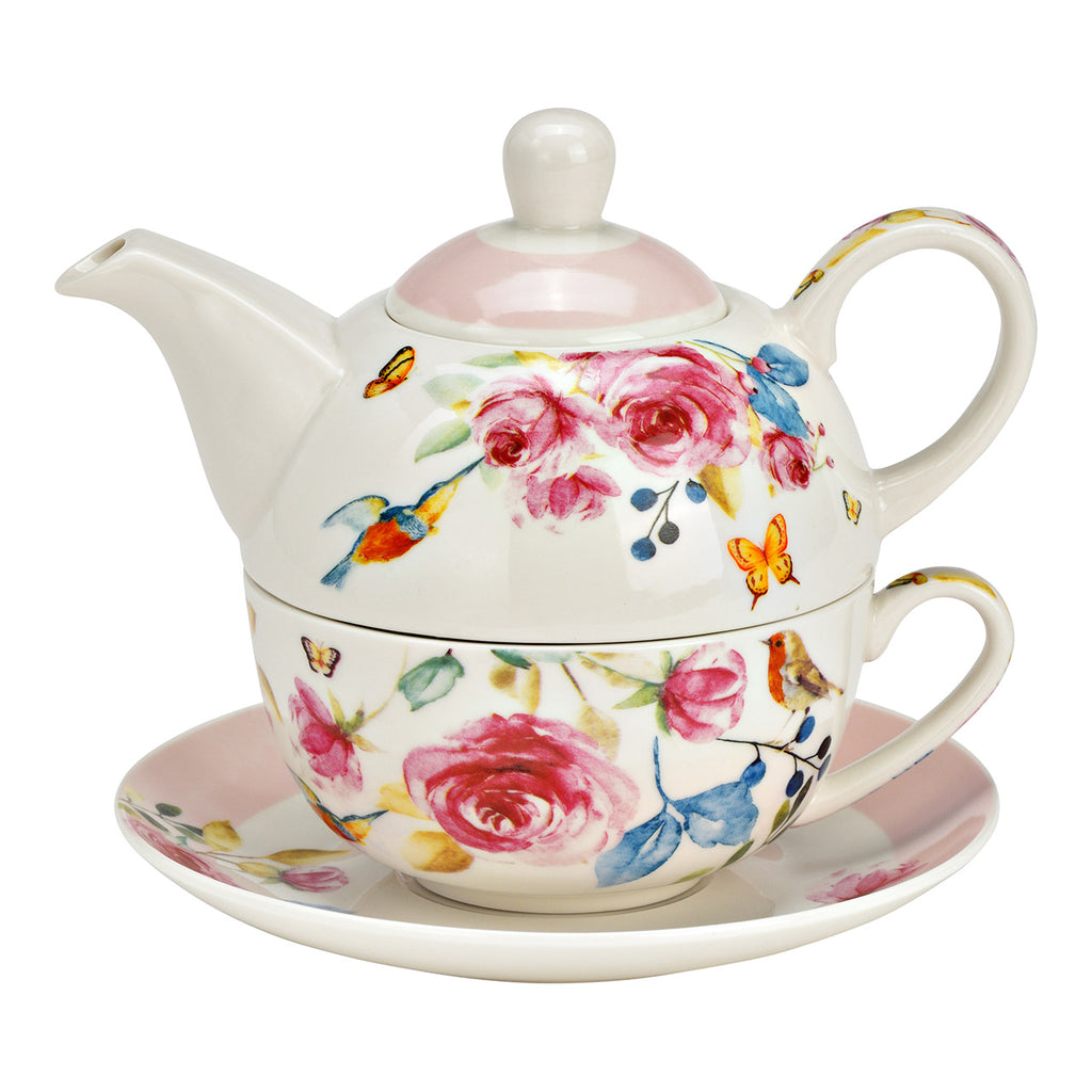 SVJ Servies Theepottenset rozendecoratie - 15x15x16 cm - Porselein - Roze