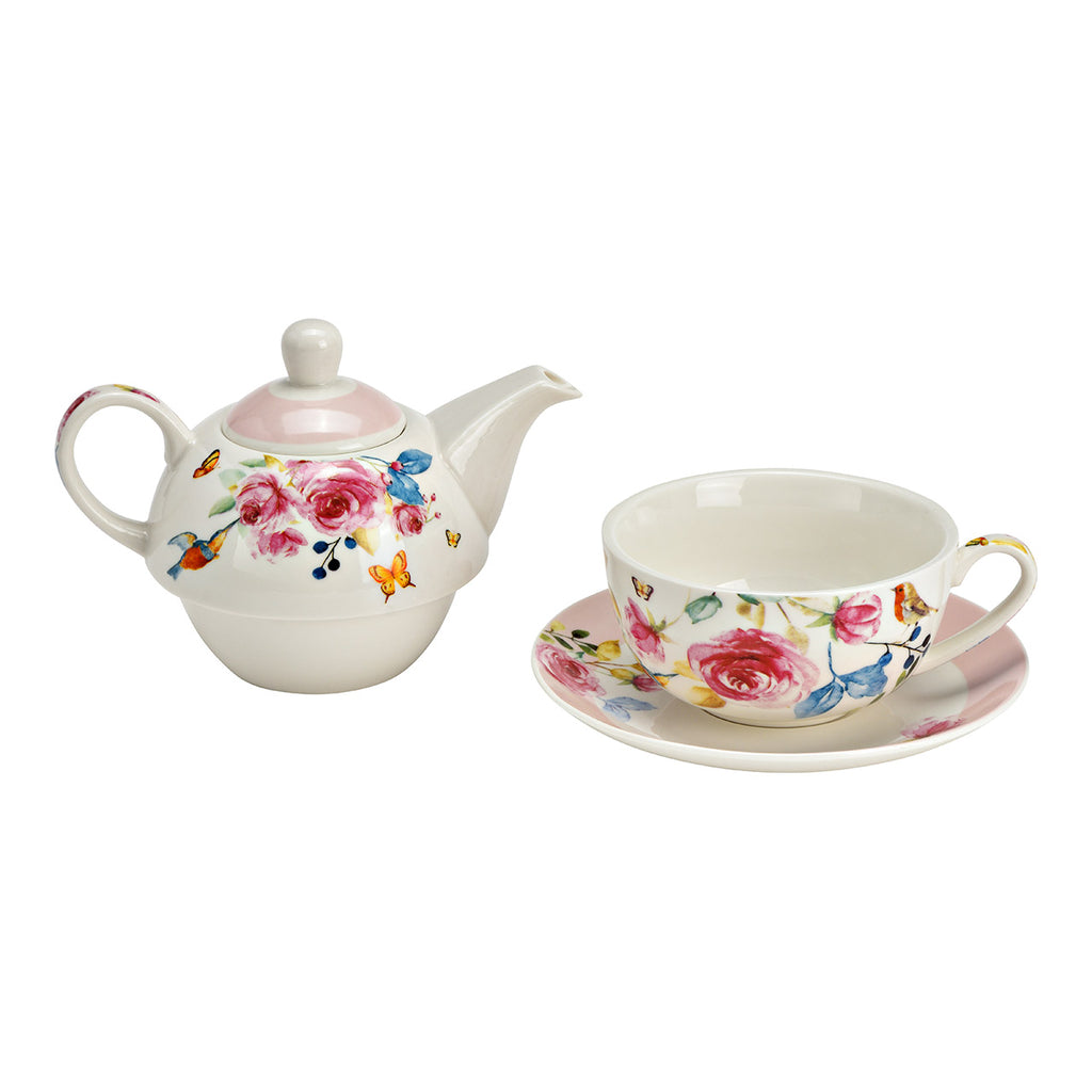 SVJ Servies Theepottenset rozendecoratie - 15x15x16 cm - Porselein - Roze