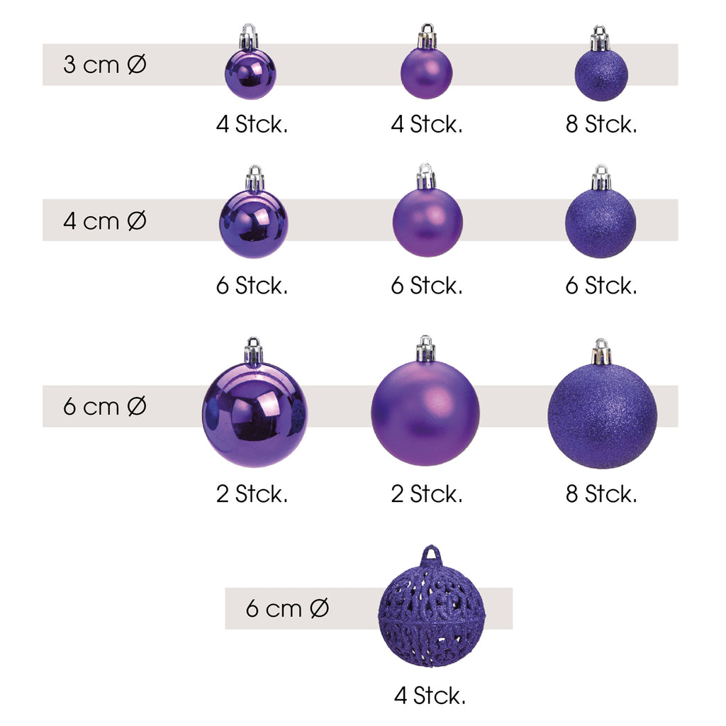 SVJ Kerstballen 3/4/6 cm - 12x23x18 cm - Kunststof - Lila - Set van 50