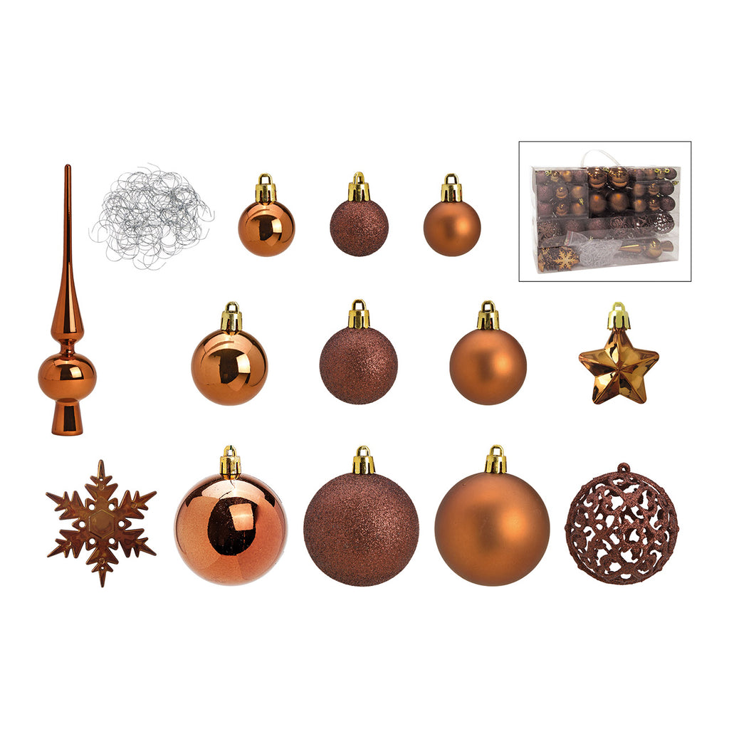SVJ Kerstballen 3/4/6 cm - 12x36x23 cm - Kunststof - Bruin - Set van 111