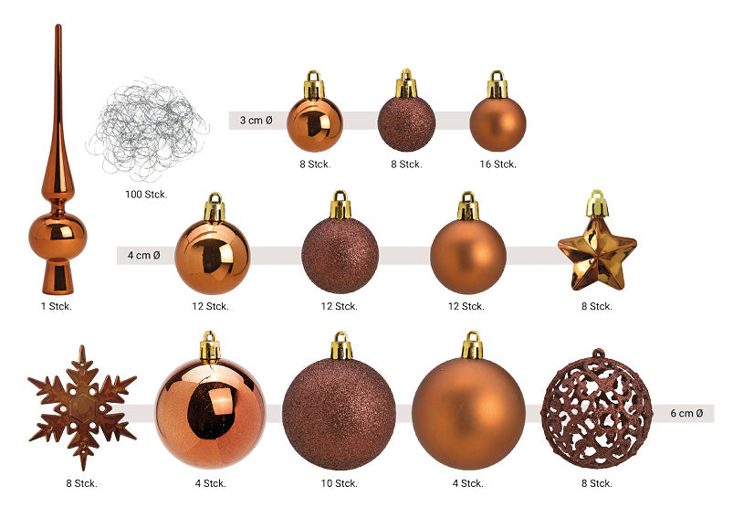 SVJ Kerstballen 3/4/6 cm - 12x36x23 cm - Kunststof - Bruin - Set van 111