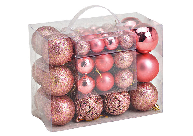 SVJ Kerstballen 3/4/6 cm - 12x18x23 cm - Kunststof - Roze - Set van 50