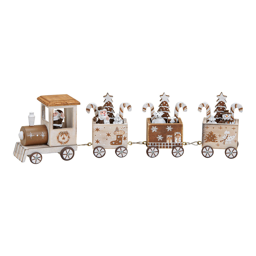 SVJ Kerstversiering Kersttrein - 8x31x5 cm - Hout - Wit