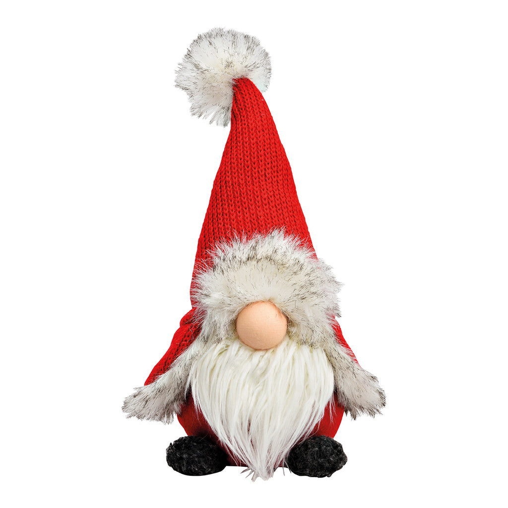 SVJ Kerstversiering Kabouter met gebreide muts - 13x21x40 cm - Textiel - Rood
