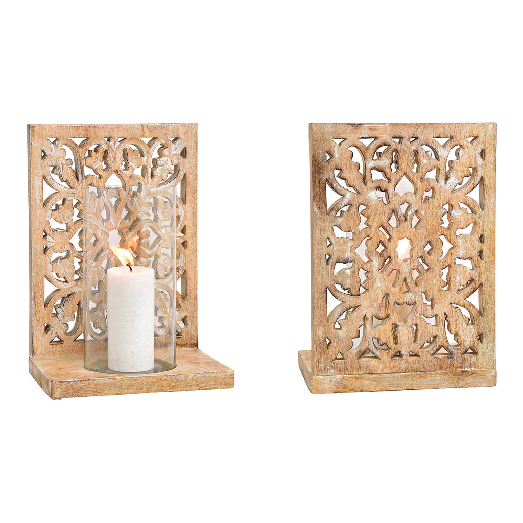 SVJ Kandelaar Bloemendecor - 17x24x35 cm - Hout - Naturel
