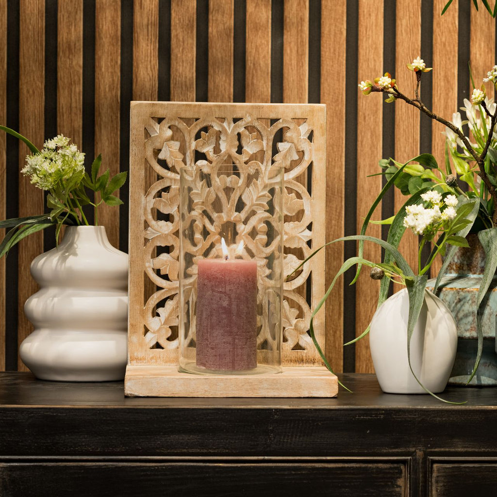 SVJ Kandelaar Bloemendecor - 17x24x35 cm - Hout - Naturel
