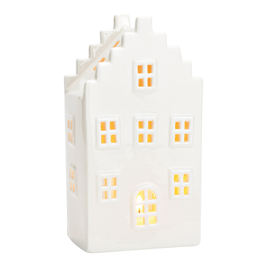 SVJ Kandelaar Lantaarnhuis - 8x11x20 cm - Keramiek - Wit