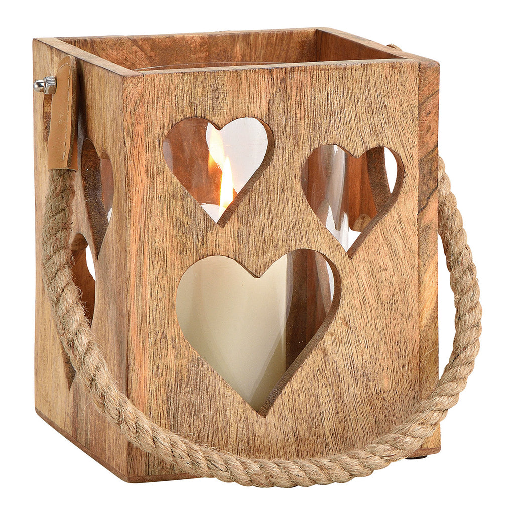 SVJ Kandelaar Hartdecor - 15x15x18 cm - Hout - Naturel