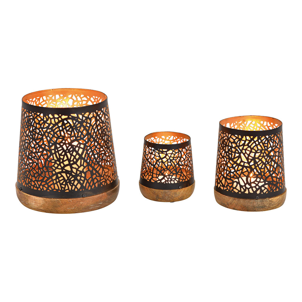 SVJ Kandelaar Lantaarn op voet - 17x17x19 cm - Metaal - Zwart - Set van 3