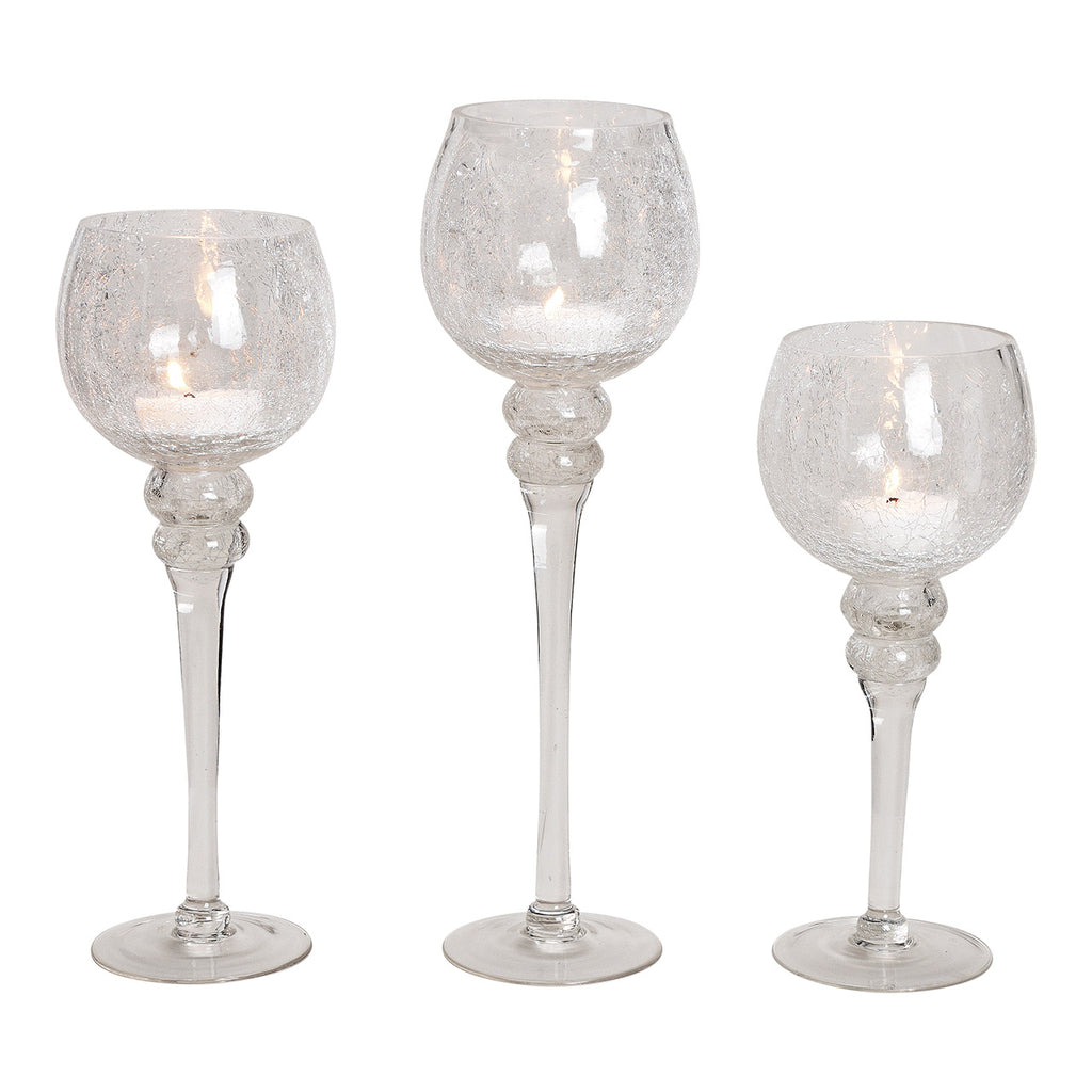 SVJ Kandelaar Kelk Cracking - 45x32x15 cm - Glas - Transparant - Set van 3
