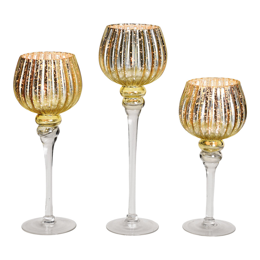 SVJ Kandelaar Gecanneleerde beker - 45x32x15 cm - Glas - Goud - Set van 3