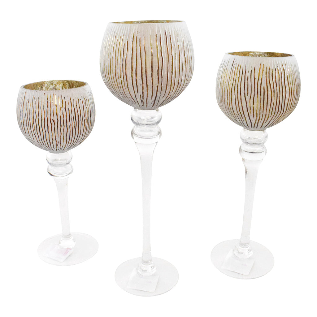 SVJ Kandelaar Gecanneleerde beker - 45x32x15 cm - Glas - Wit - Set van 3